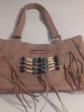 UNIONBAY Brand New Tan Shoulder Bag with Beaded Accents and Fringe
